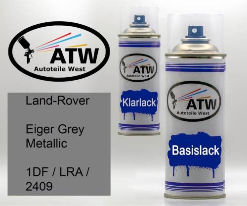 Land-Rover, Eiger Grey Metallic, 1DF / LRA / 2409: 400ml Sprühdose + 400ml Klarlack - Set, von ATW Autoteile West.